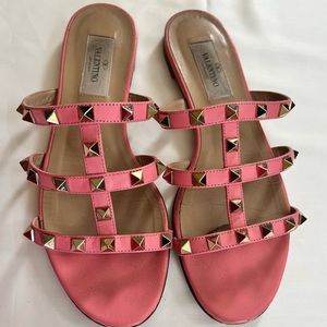 Valentino Salmon Pink Rockstud Flat Sandals